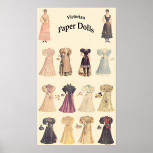 Pappra dockor för vintage, 1 av 2, kräm- bakgrun poster