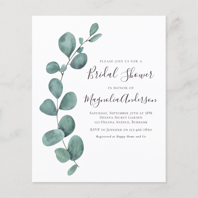 PAPPRA Eucalyptus Inbjudningskort för möhippan Flygblad (Framsidan)