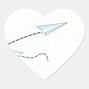 pappra flygplan hjärtformat klistermärke