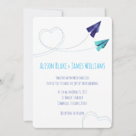 Pappra flygplan-inbjudan om högfärgsbröllop inbjudningar