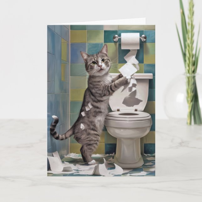 Pappra födelsedag i Tabby katt Shredding Toilet Kort (Framsida)