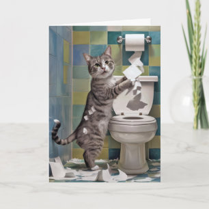 Pappra födelsedag i Tabby katt Shredding Toilet Kort