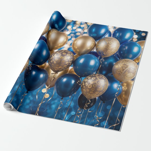 Pappra  för att skryta med blått och Guld Presentpapper (Utrullad)