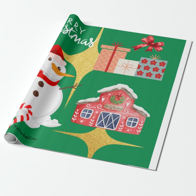 Pappra 🎄 för julafton Snögubbe & Barn Presentpapper (Utrullad)