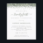 PAPPRA Grönt Glitter tjugoförsta Party Inbjudan Flygblad<br><div class="desc">Grönt Glitter tjugoförsta Party Inbjudan. Ett PAPPERT alternativ (inte kort) med underbart värde utan ENVELOPES på mindre storlek 4, 5 x 5, 6 tum och på budgetpris. (A6-standardkuvert är närmast storleka att passa). En gräns av faux glitter i grönt är överst på vardera sidan, och tjugo först i ett handskript...</div>