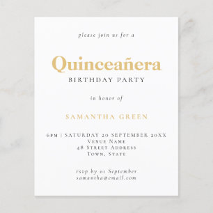 PAPPRA Guld Black Text Quinceañera Birthday Inbjud Flygblad