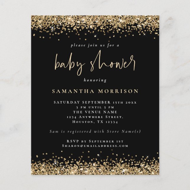 PAPPRA Guld Glitter Boy Baby Shower Black Flygblad (Framsidan)