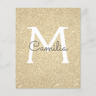Pappra Guld Glitter monogram quinceanera Flygblad
