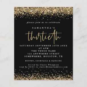 PAPPRA Guld Glitter Trettionde Party Svarta Inbjud Flygblad