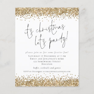 PAPPRA Guld Glitter under julen Längs Party Inbjud Flygblad