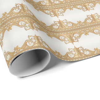 Pappra guld Ornate White Pearls Wrapping Presentpapper