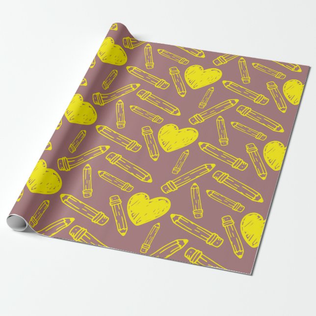 Pappra: Heart Pencil School Stil Presentpapper (Utrullad)