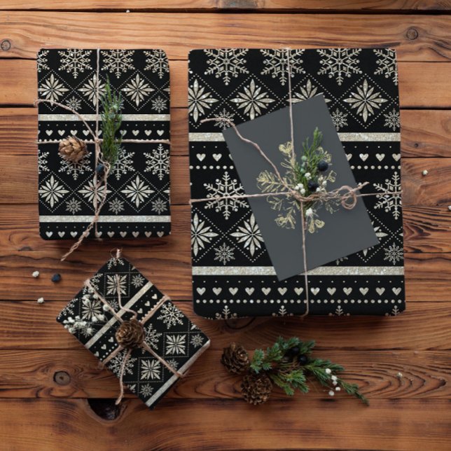 Pappra inkapsling av guld Snöflingor Presentpapper (Skapare uppladdad)