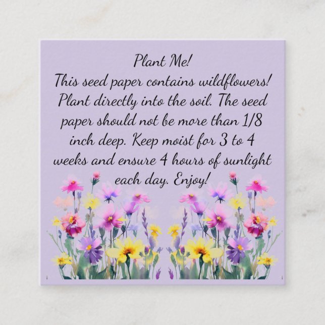 Pappra instruktioner för utsäde på Affärskortet Fy Fyrkantigt Visitkort (Framsida)