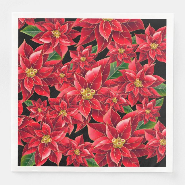 Pappra juldagstidningen Napkins Red Poinsettia's-D Pappersservett (Framsida)