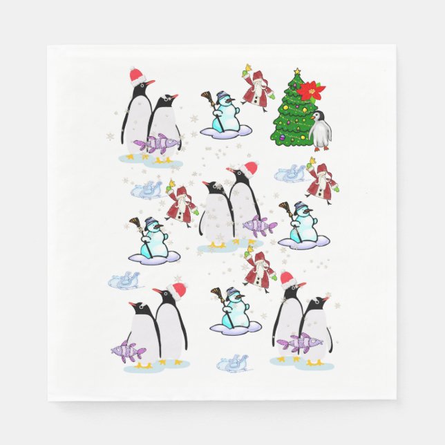 Pappra julklappar, God jul Penguin Pappersservett (Framsidan)