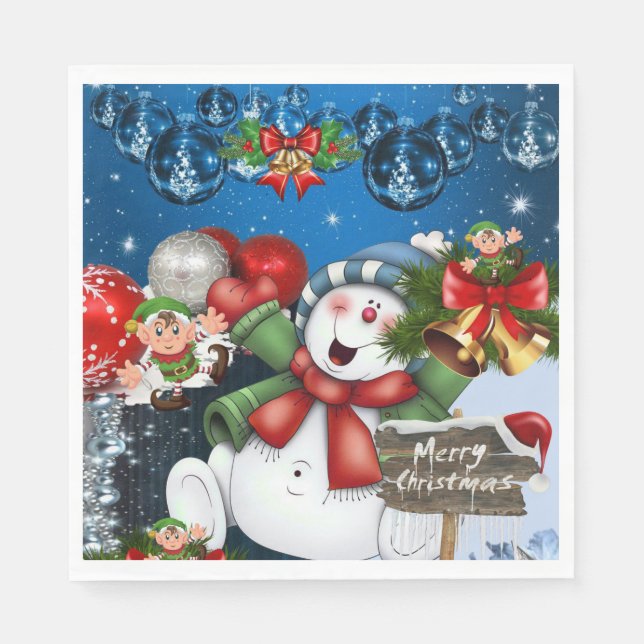 Pappra julklappar, God jul Snögubbe Pappersservett (Framsidan)