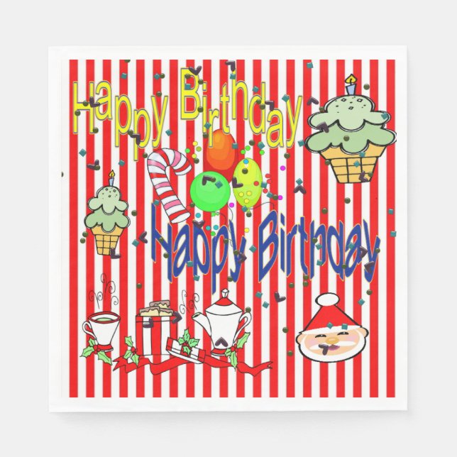 Pappra julklappar, Grattis på födelsedagen Pappersservett (Framsidan)
