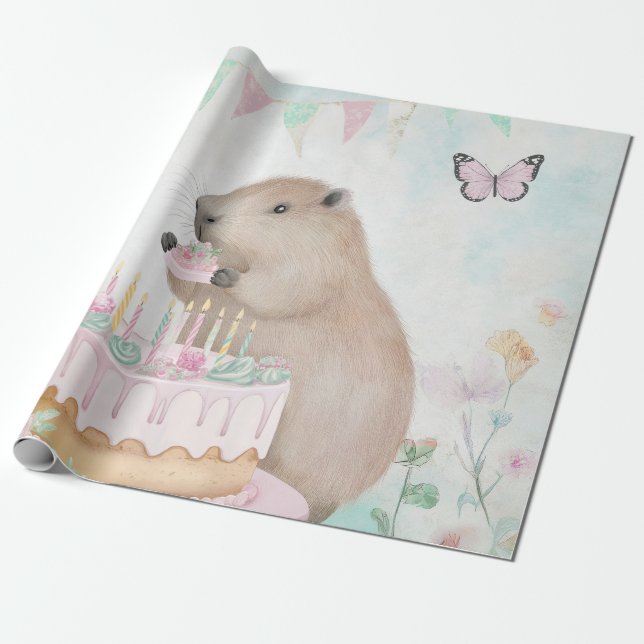 Pappra kapybara Cakefest Kids Party Decor Wrapping Presentpapper (Utrullad)