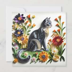 Pappra kattfyllnadskål och blomstermaskiner kort