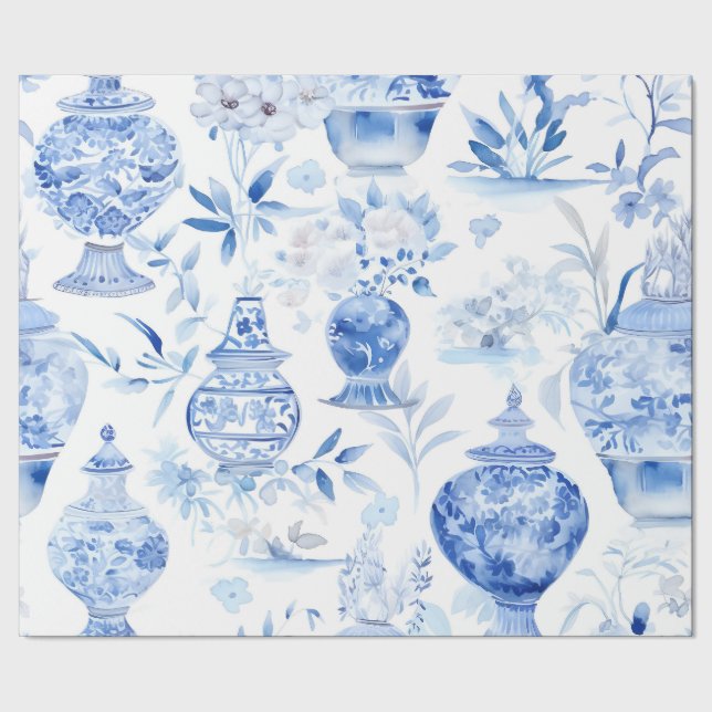 Pappra kinesiska iserie Blue Vas Wrapping  Presentpapper (Seam)