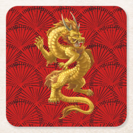Pappra kinesiska Lucky Guld Dragon Square Underläg Underlägg Papper Kvadrat