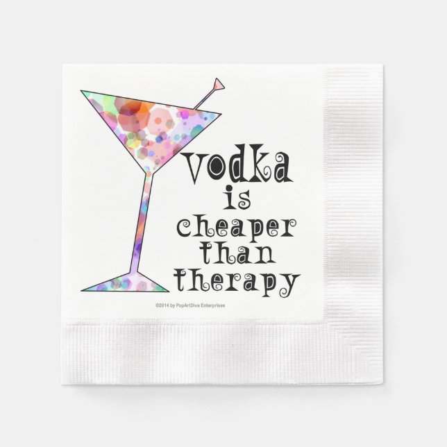 PAPPRA KOCKTAIL NAPKINS, VODKA CHEAPER ÄN TERAPI PAPPERSSERVETT (Framsidan)