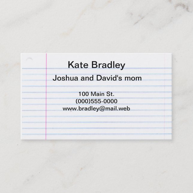 Pappra" kontaktkort "för anteckningsbok (Framsida)