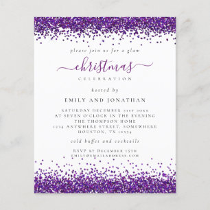 PAPPRA Lila Glitter jul Party White Inbjudan Flygblad