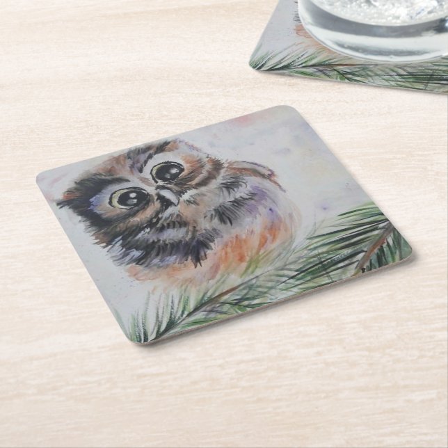 Pappra Lilla Uggla-vattenfärgsfärgning Underlägg (Vinklad)
