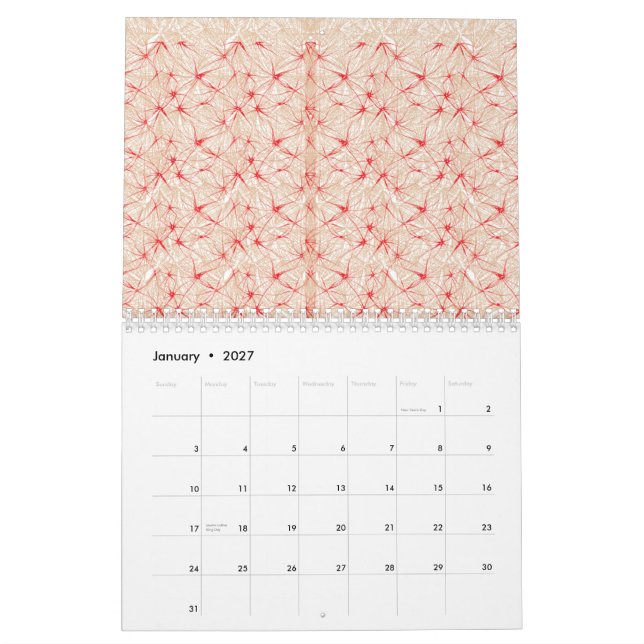 Pappra med en upprepande mönster av rött, eller kalender (Jan 2027)