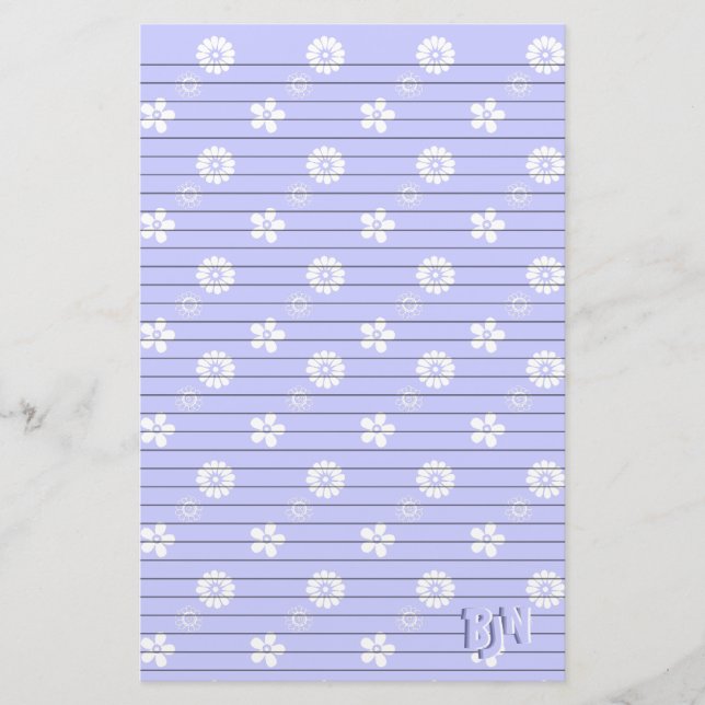 Pappra monogram för Blue- och White Blommigt Stati Brevpapper (Framsida)