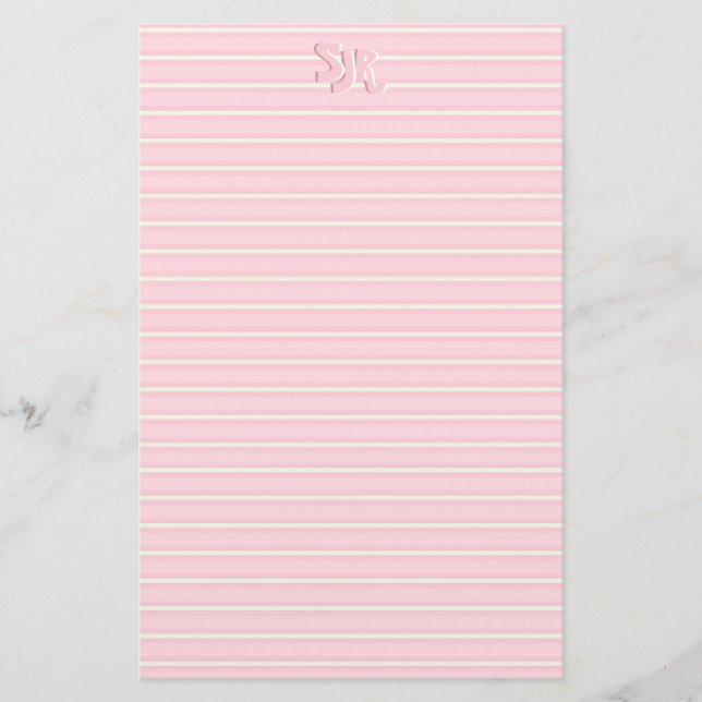 Pappra monogram för rosa och vitstripe brevpapper (Framsida)