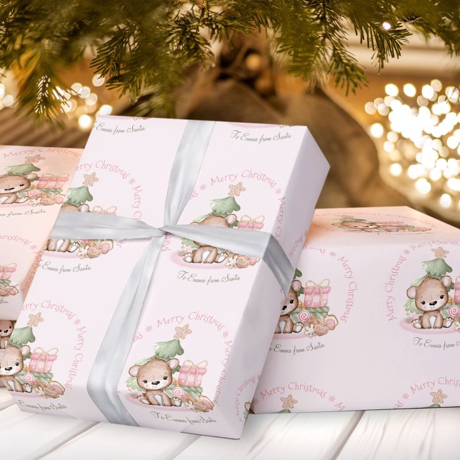 Pappra Namn Flicka Presentpapper (Cute Pink Christmas wrapping paper Name Baby Girl)