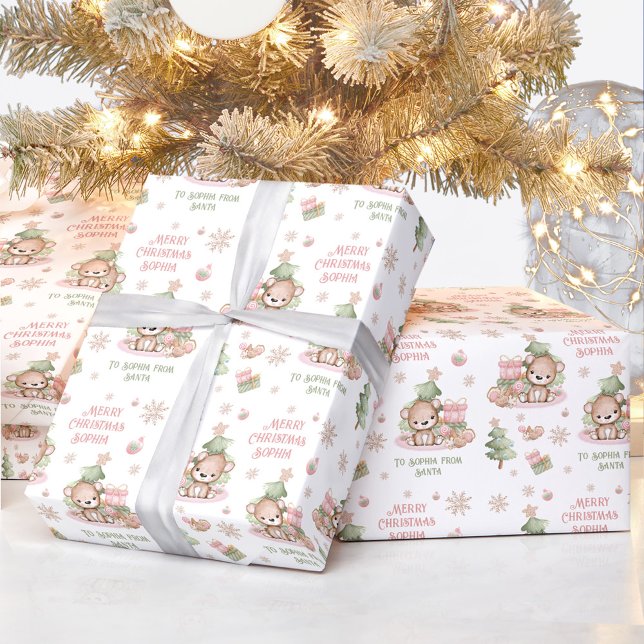 Pappra Namn Rosa Bear Presentpapper (Christmas wrapping paper Girl Name Pink Bear)