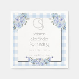 PAPPRA NAPKINER | Blommigt Monogram Blue Gingham Pappersservett