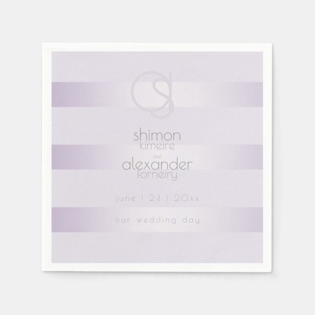 PAPPRA NAPKINER | Lilac Shimmer Rand Monogram Pappersservett (Framsidan)