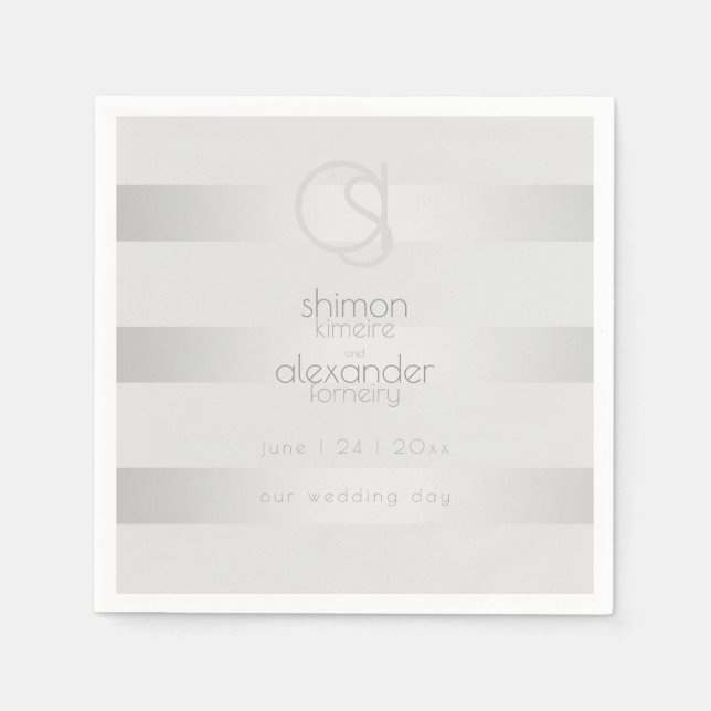 PAPPRA NAPKINER | Luminous Silver Rand Monogram Pappersservett (Framsidan)