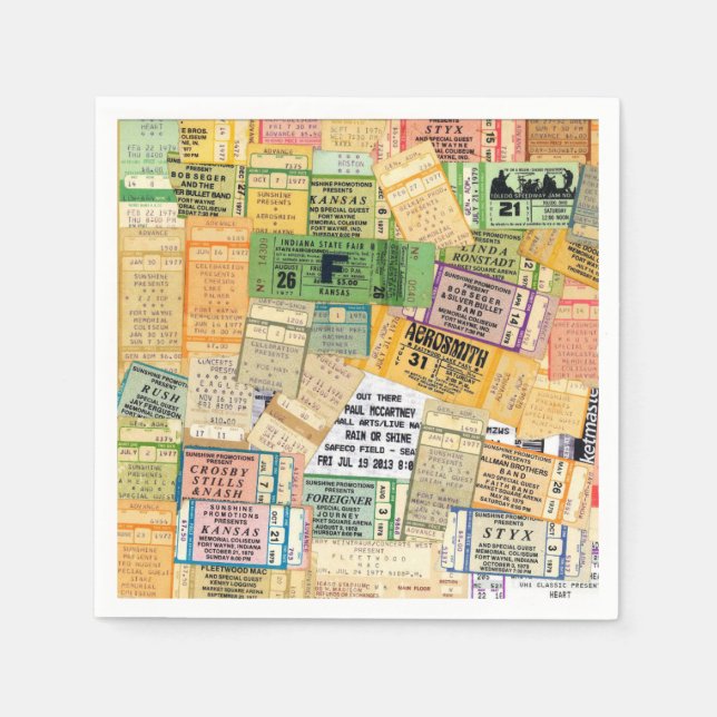 Pappra Napkins 70-talets 80-talskonsert Biljett Pappersservett (Framsidan)