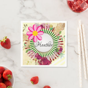 Pappra Napkins, Beige Guld Rand Blommigt Flowers Pappersservett