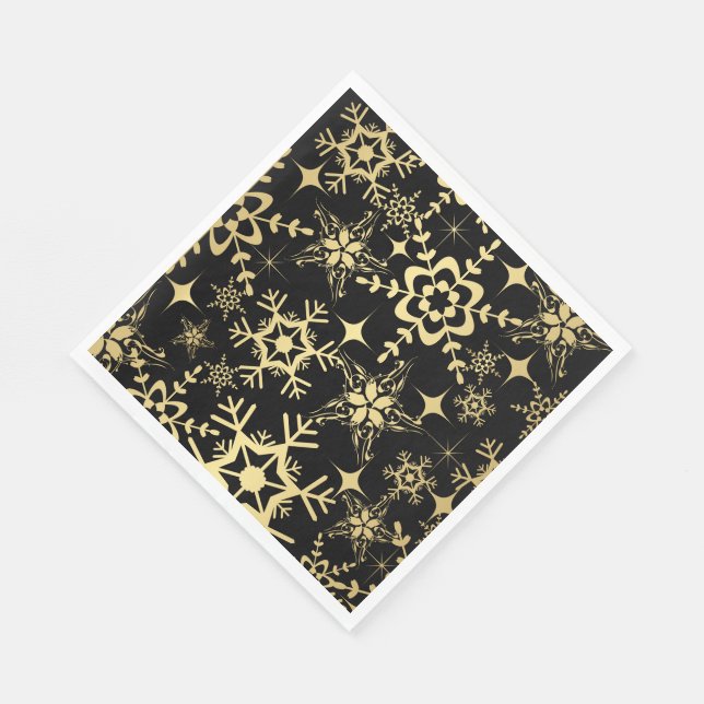 Pappra Napkins-Black & Guld Snöflingor Pappersservett (Hörn)