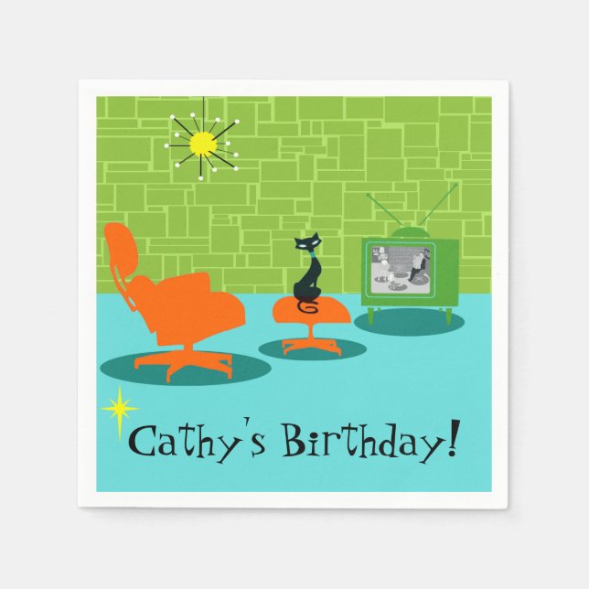 Pappra Napkins för anpassade Retro Space Age Kattu Pappersservett (Framsidan)