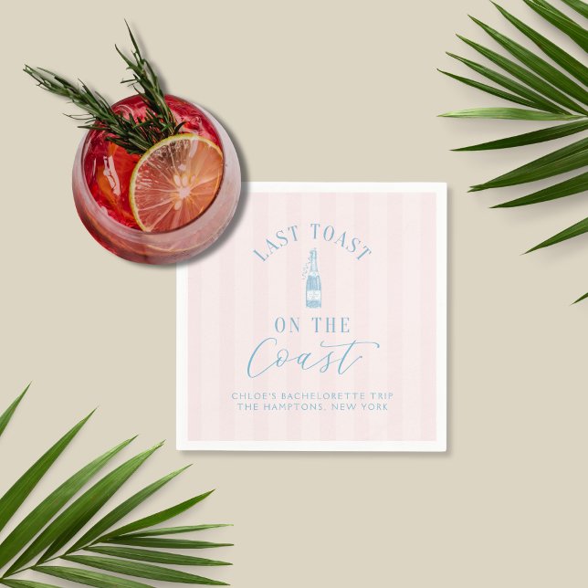 Pappra Napkins för det moderna kustpartiet Bachelo Pappersservett (Last Toast on the Coast Cocktail Napkin | Custom bachelorette supplies for coastal celebrations!)