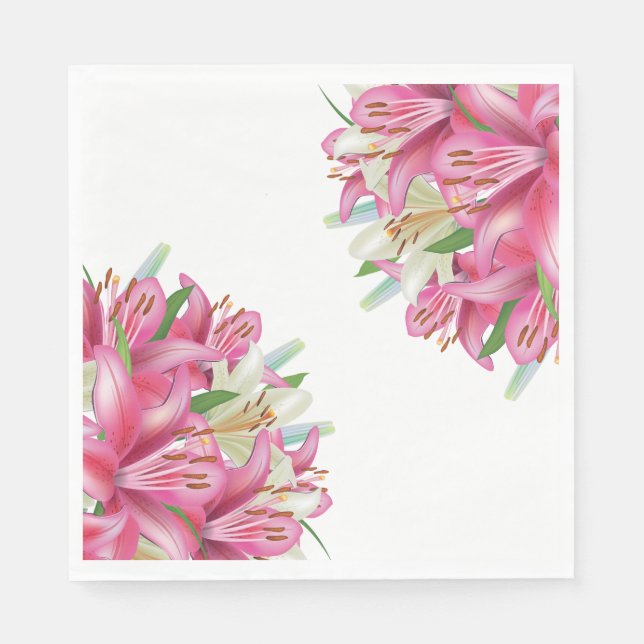 Pappra Napkins-Rosa Lilies Pappersservett (Framsidan)