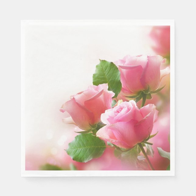 Pappra Napkins-Rosa ros Pappersservett (Framsidan)
