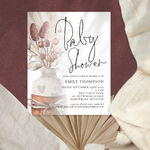 PAPPRA Pampas Grass Script Baby Shower Inbjudan Flygblad