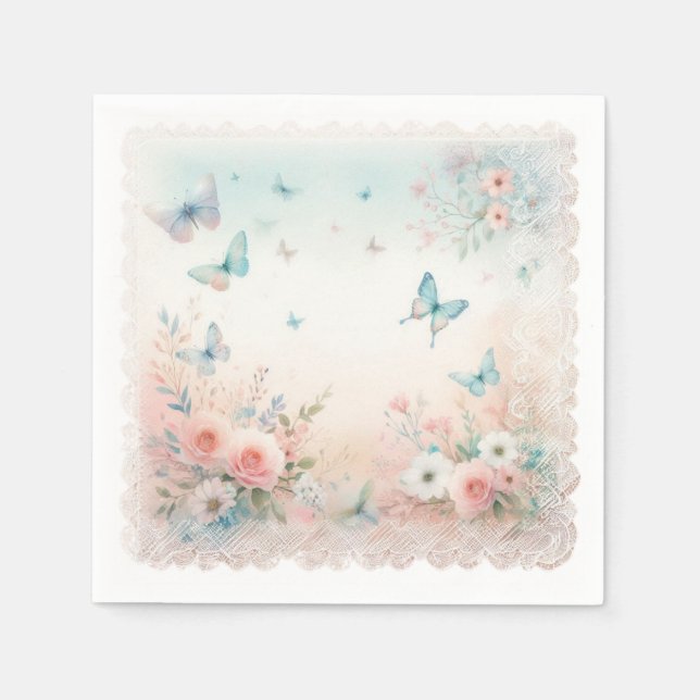 Pappra party-napkin, mjuk, vattenfärgad, fjärilar pappersservett (Framsidan)