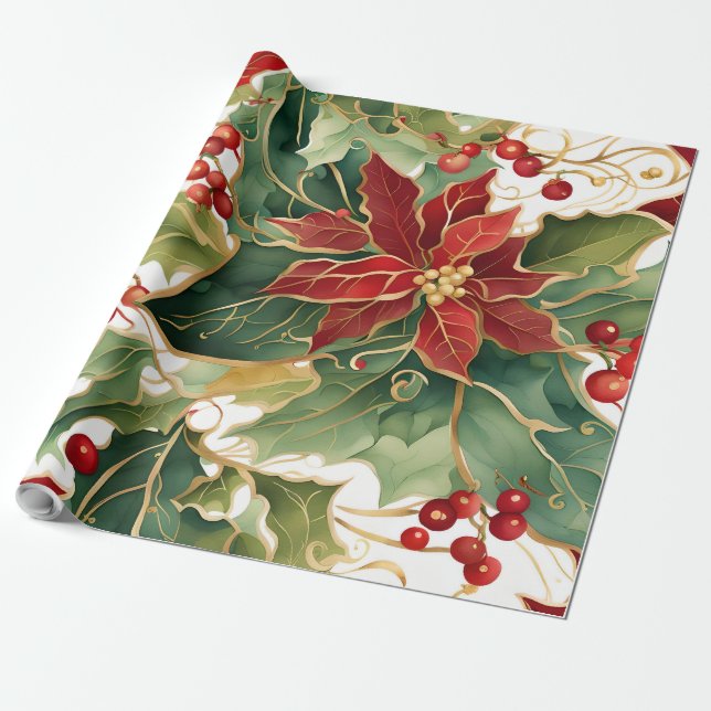 pappra poinsettier och krockinslagning presentpapper (Utrullad)