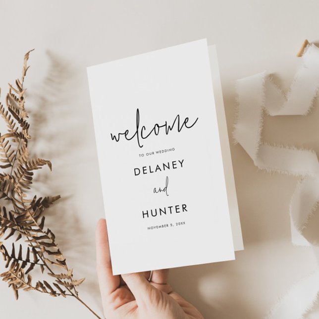 Pappra programhäfte för klassiskt minimalistiskt B Reklamblad (Classic Minimalist Wedding Program Booklet-Select your colors and fonts!)