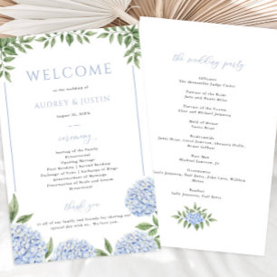 Pappra programmet Blue Hydrangea Framed Bröllop Flygblad